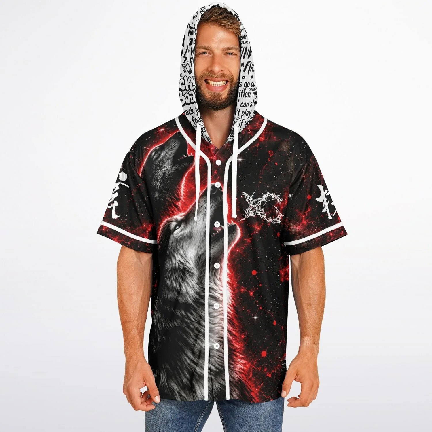 Howling Wolf Galaxy Hooded Baseball Jersey — view 2