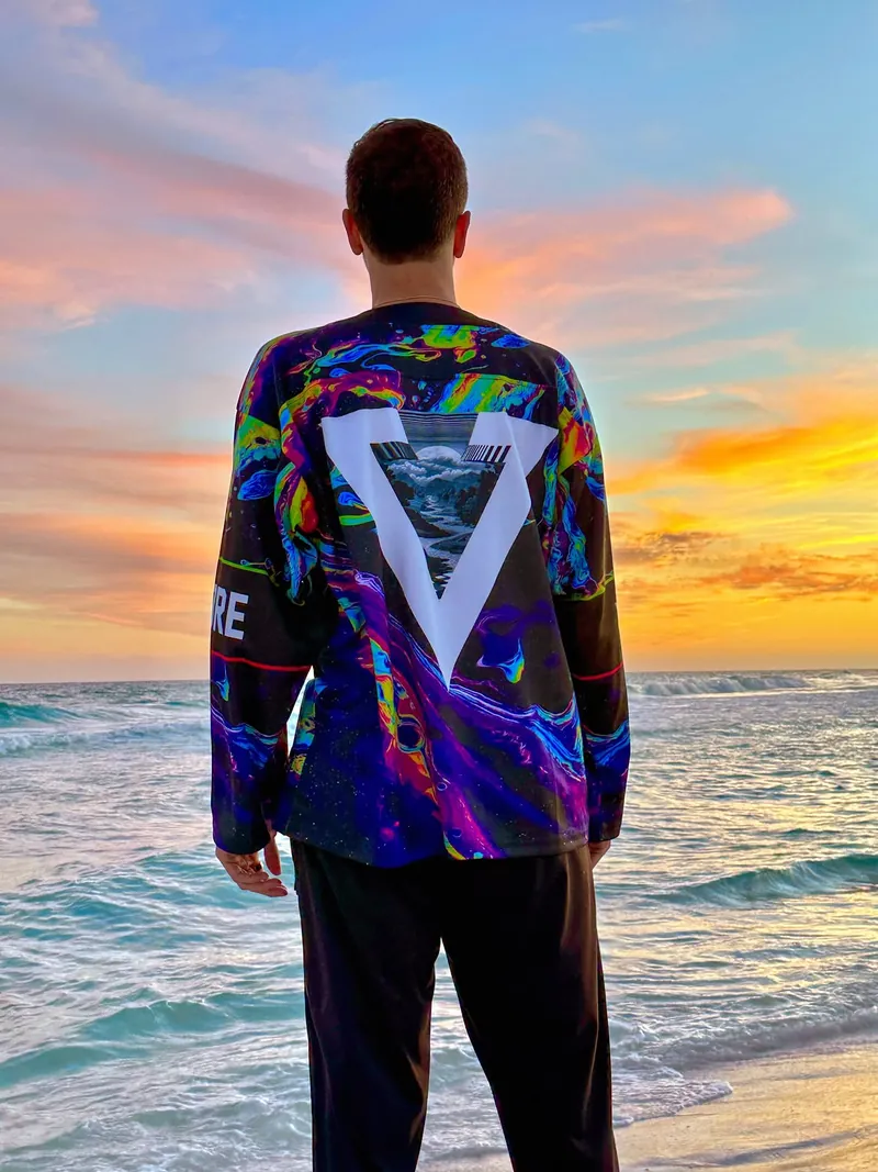 Voxcore wearing a custom Rave Bonfire jersey
