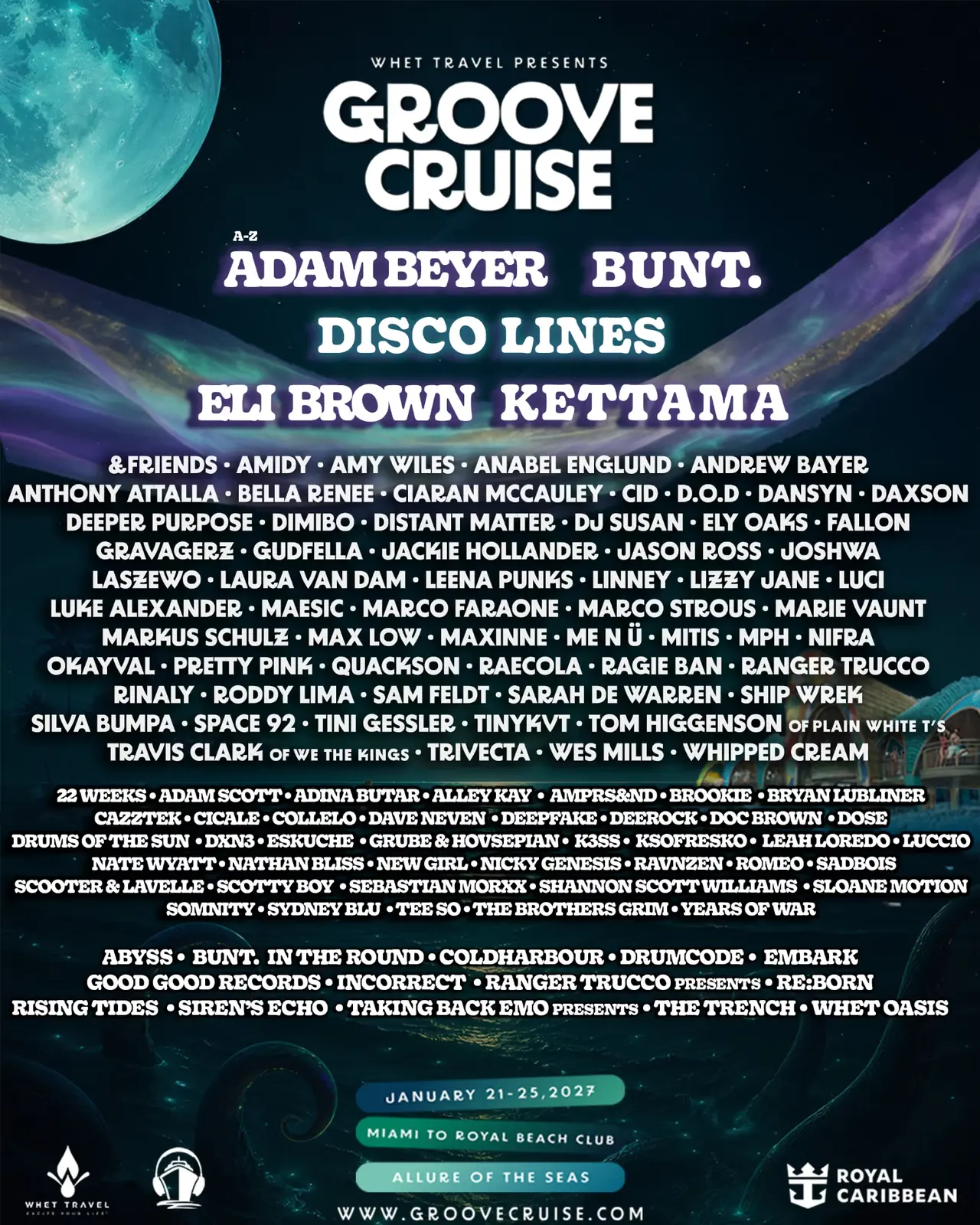Groove Cruise Miami 2027 official lineup poster