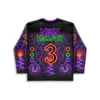 Back view of Halloween rave hockey jersey showing neon number 3 and matching forest design