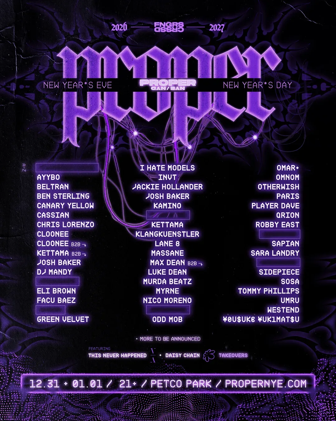 Proper NYE 2026 official lineup poster