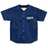 Front flat lay of navy swirl baseball jersey with white 'MAU P' chest logo