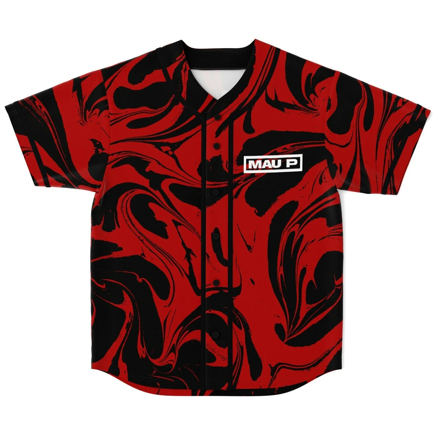 Red & Black Marble Baseball Jersey with Chest Logo โ view 1