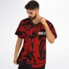 Red & Black Marble Baseball Jersey with Chest Logo — view 4