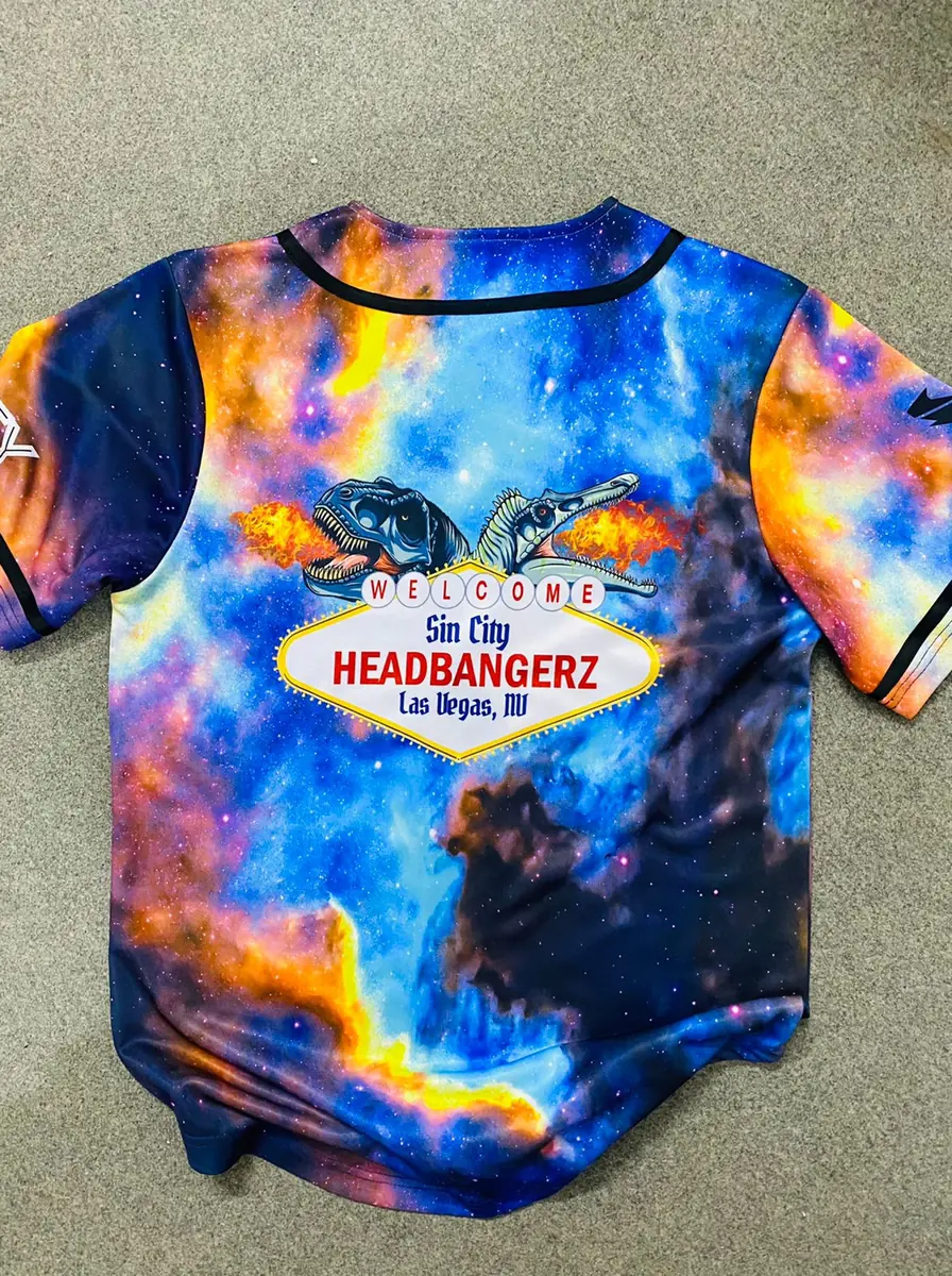 Back of the same galaxy print jersey with a custom Las Vegas crew design printed across it