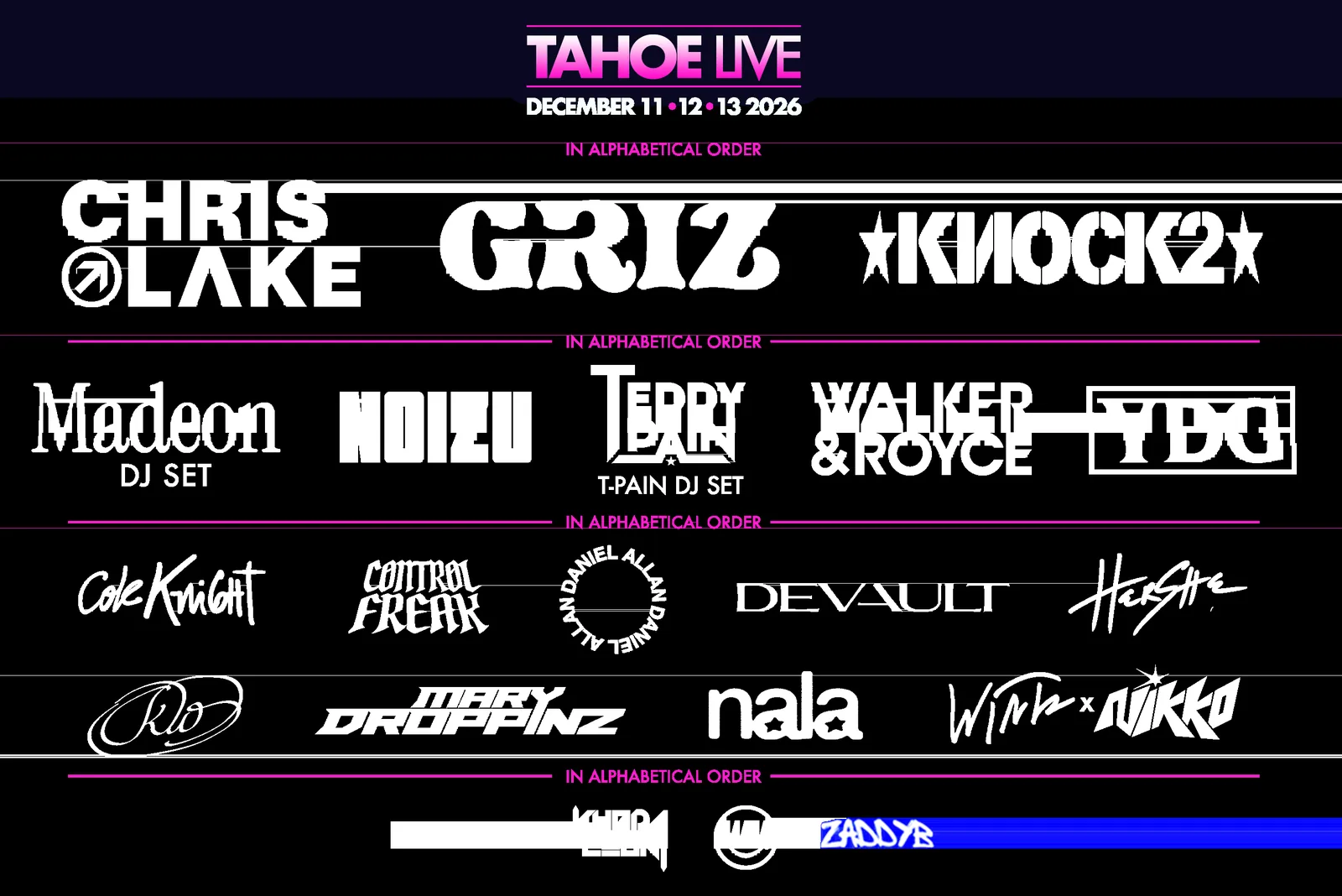 Tahoe Live 2026 official lineup poster